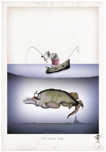 The Fearless Angler - Funny Fishing Cartoon Art Print by Tony Fernandes